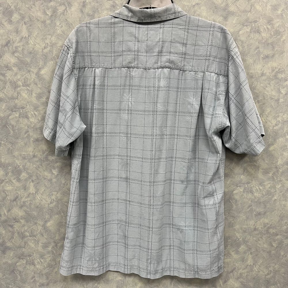 Porcini Silk Blue Plaid Short Sleeve Button Down Casual Camp Collar Shirt Sz M - Picture 2 of 8